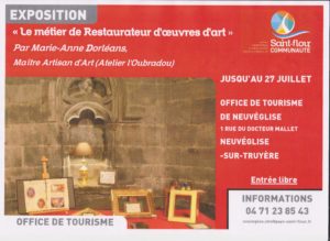 Découverte des métiers de restaurateurs de tableaux et de doreur sur bois, jusqu'au 27 juillet 2019 à Neuvéglise sur Truyère, ouvert aux heures d'ouverture de l'office de tourisme